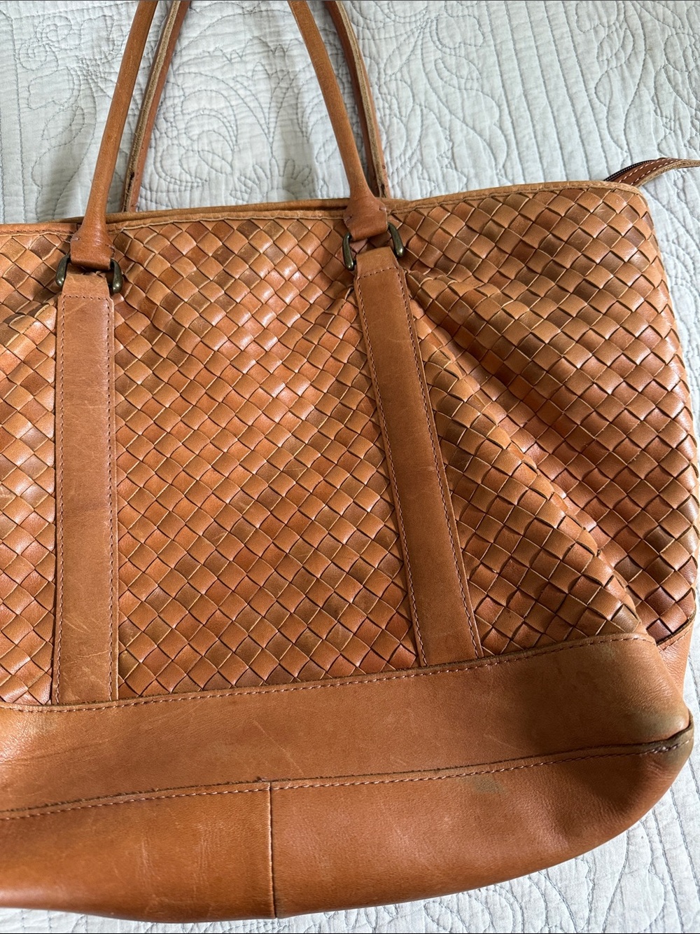 L.L. Bean Woven Leather Tote in Cognac - Picture 3 of 13